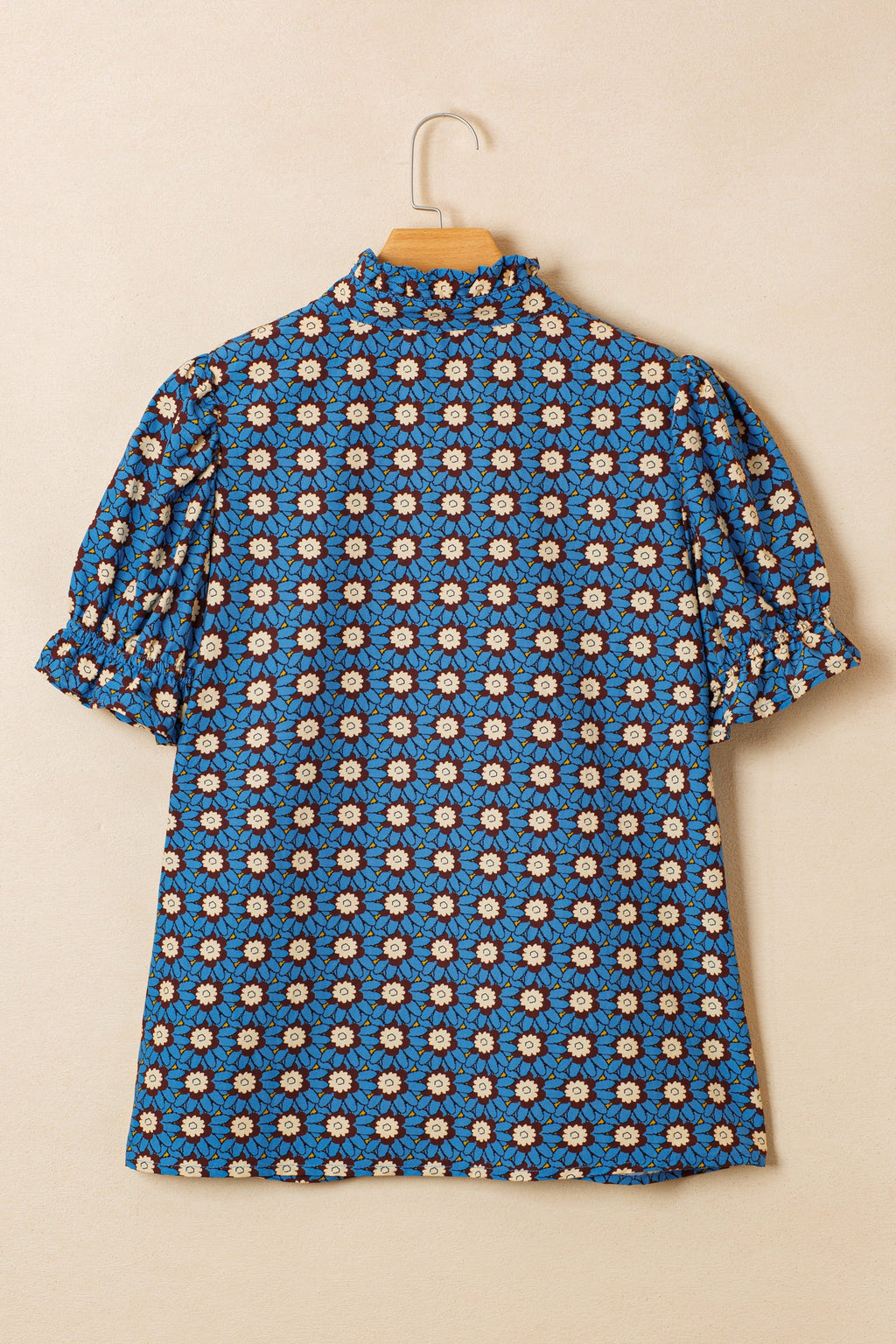 Chelsea Floral Short Puff Sleeve Blouse with Smocked Ruffle Cuffs