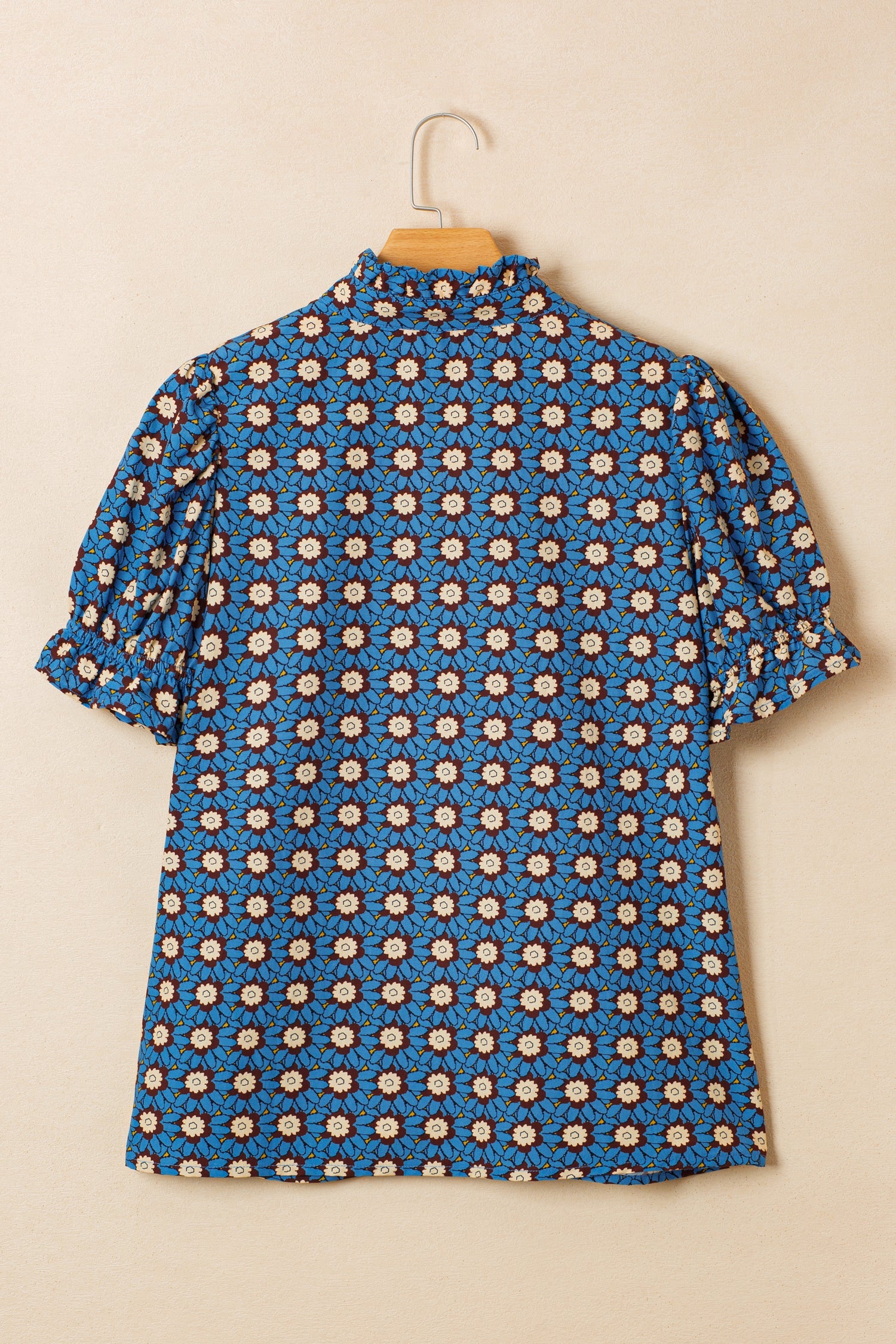 Chelsea Floral Short Puff Sleeve Blouse with Smocked Ruffle Cuffs
