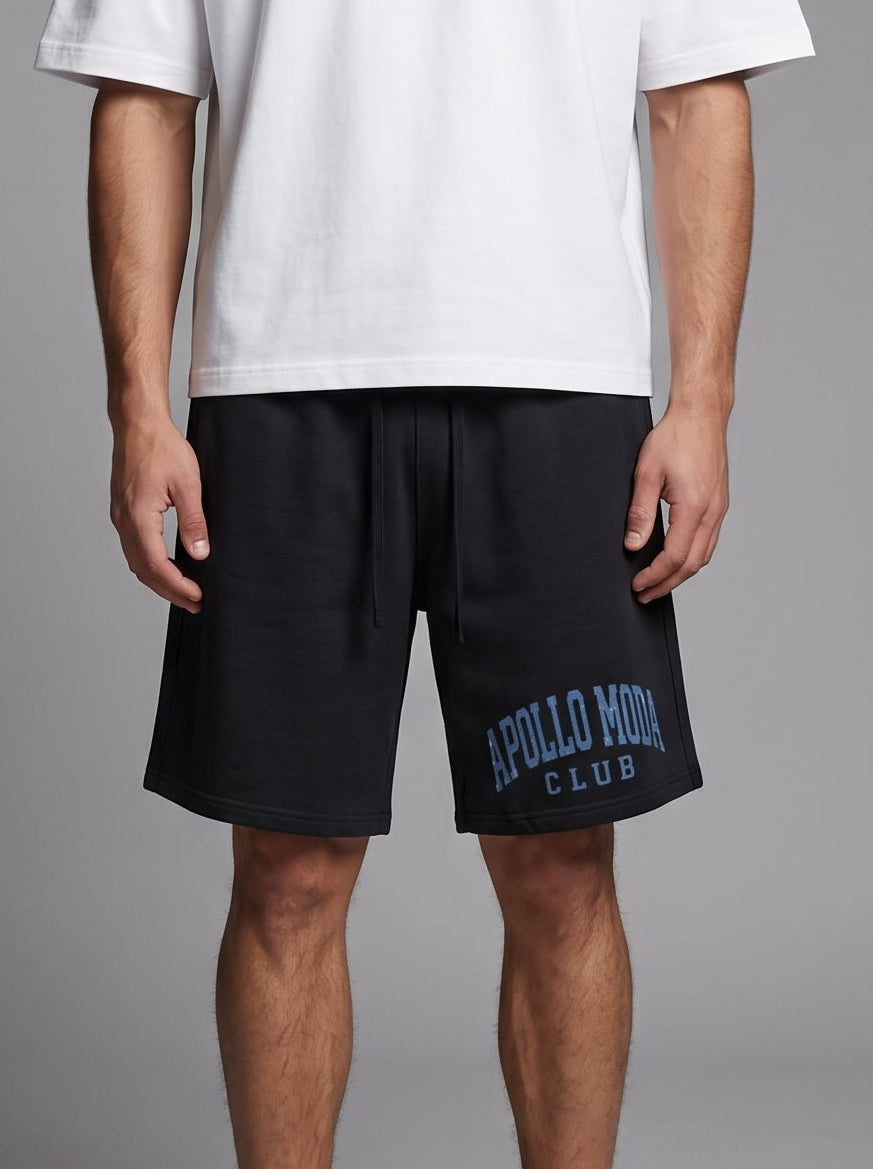 Men's relaxed fit heavyweight cotton sweat shorts in solid black and blue colors