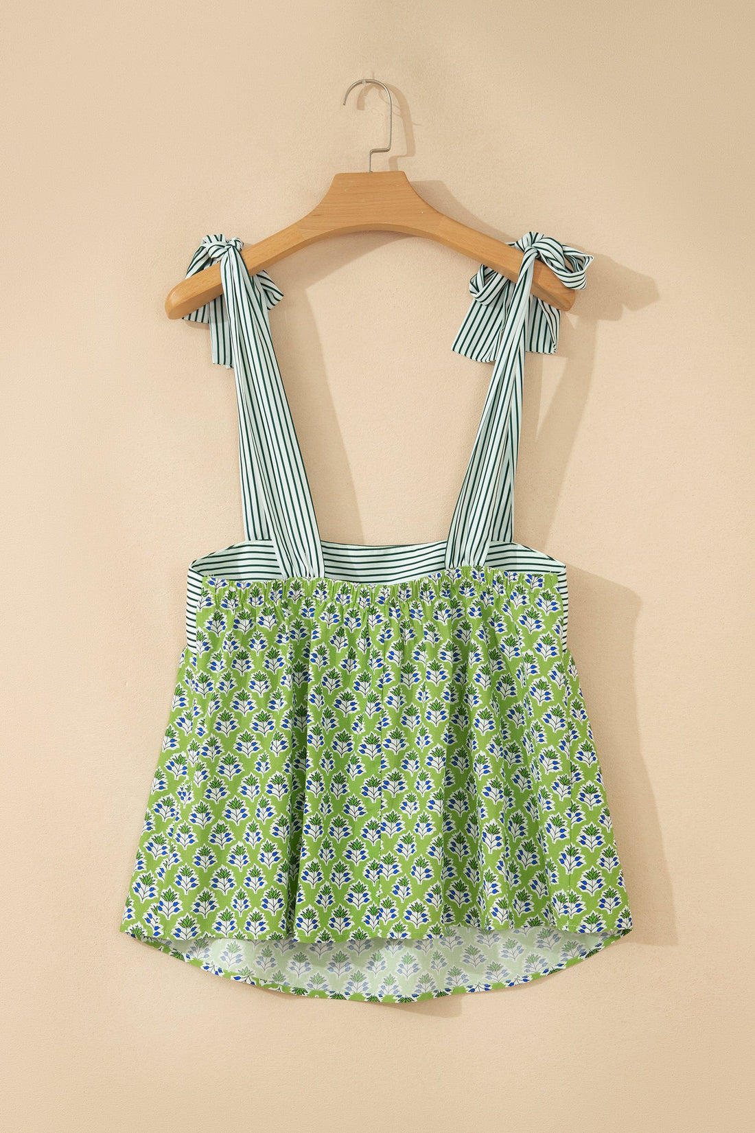Alisson Straps Babydoll Tank Top in Green and White