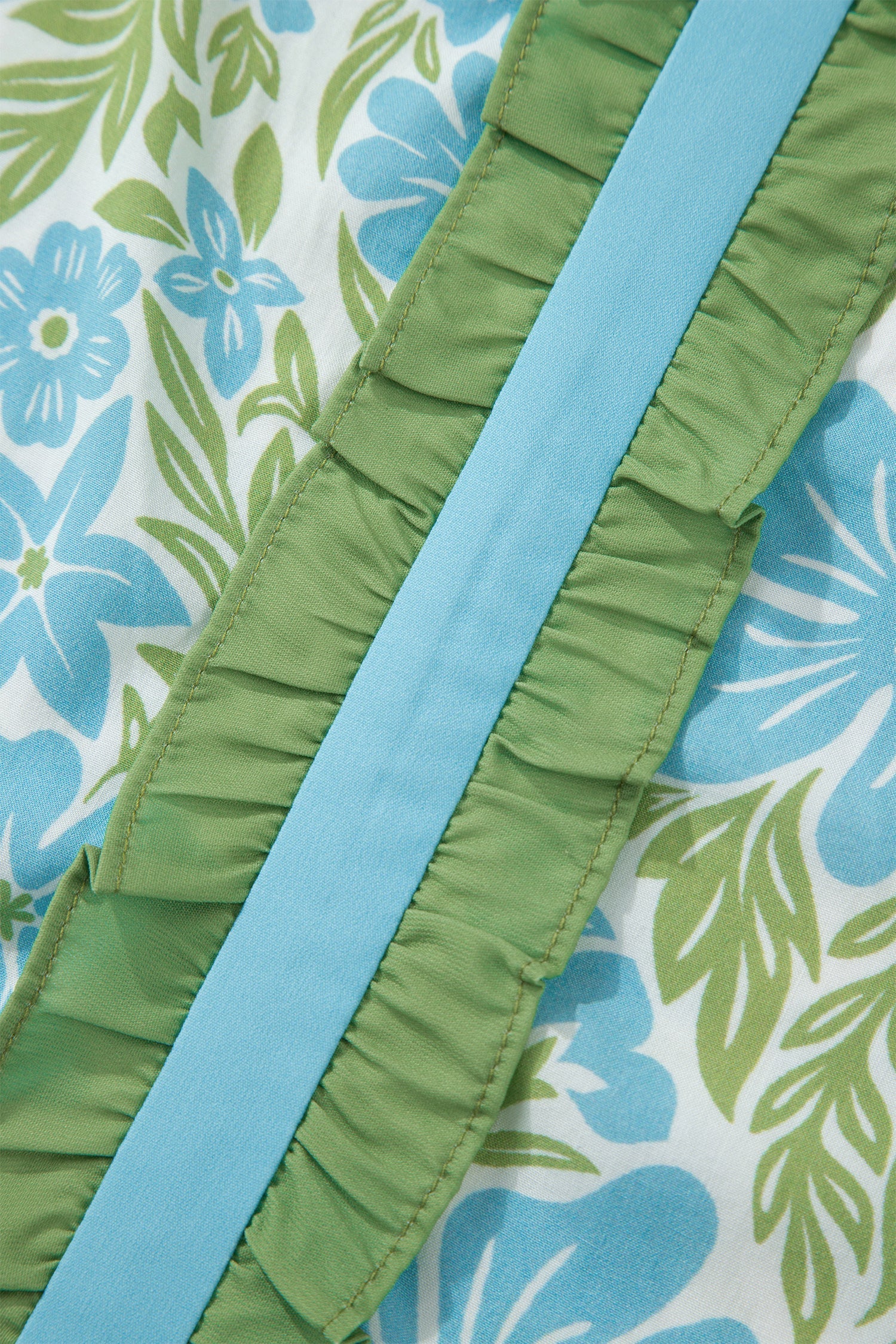 Waverly Floral Half Sleeve Blouse with Trim in Blue & Green