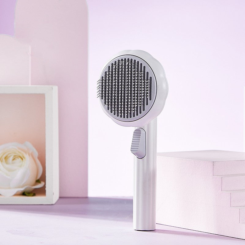 Modern Minimalist Self-Cleaning Pet Grooming Brush - 8-Inch Comb