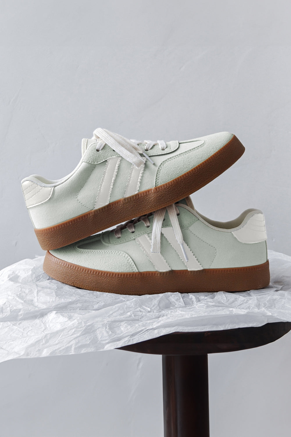 White Striped Lace Up Flat Sneakers Casual Retro Tennis Shoes - Image 21