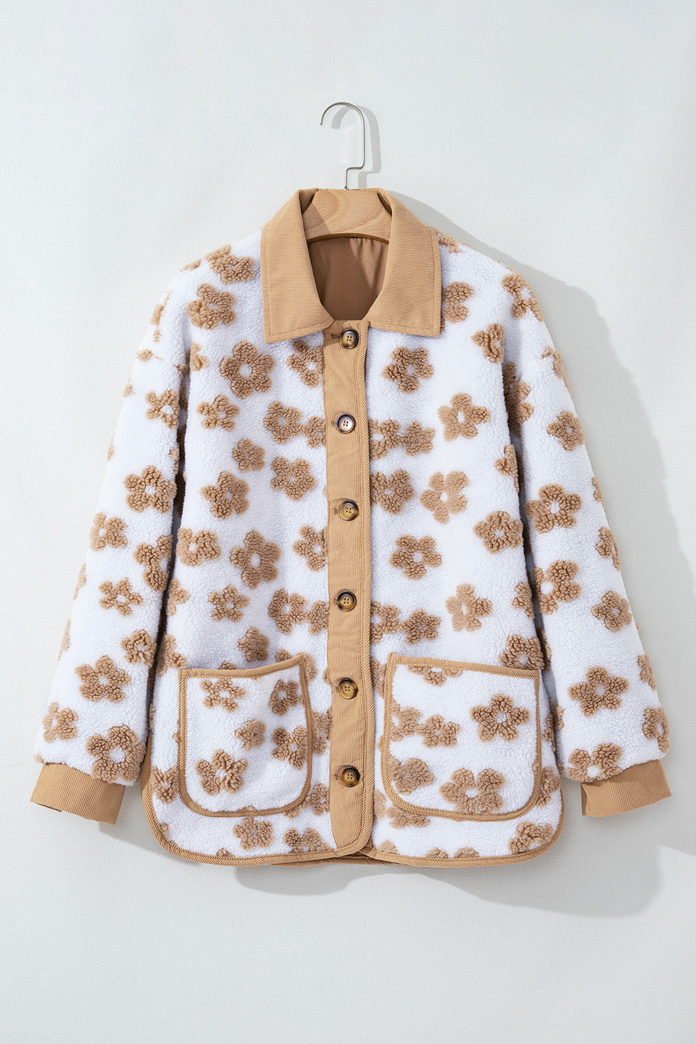 Floral Button-Up Fleece Pocketed Jacket