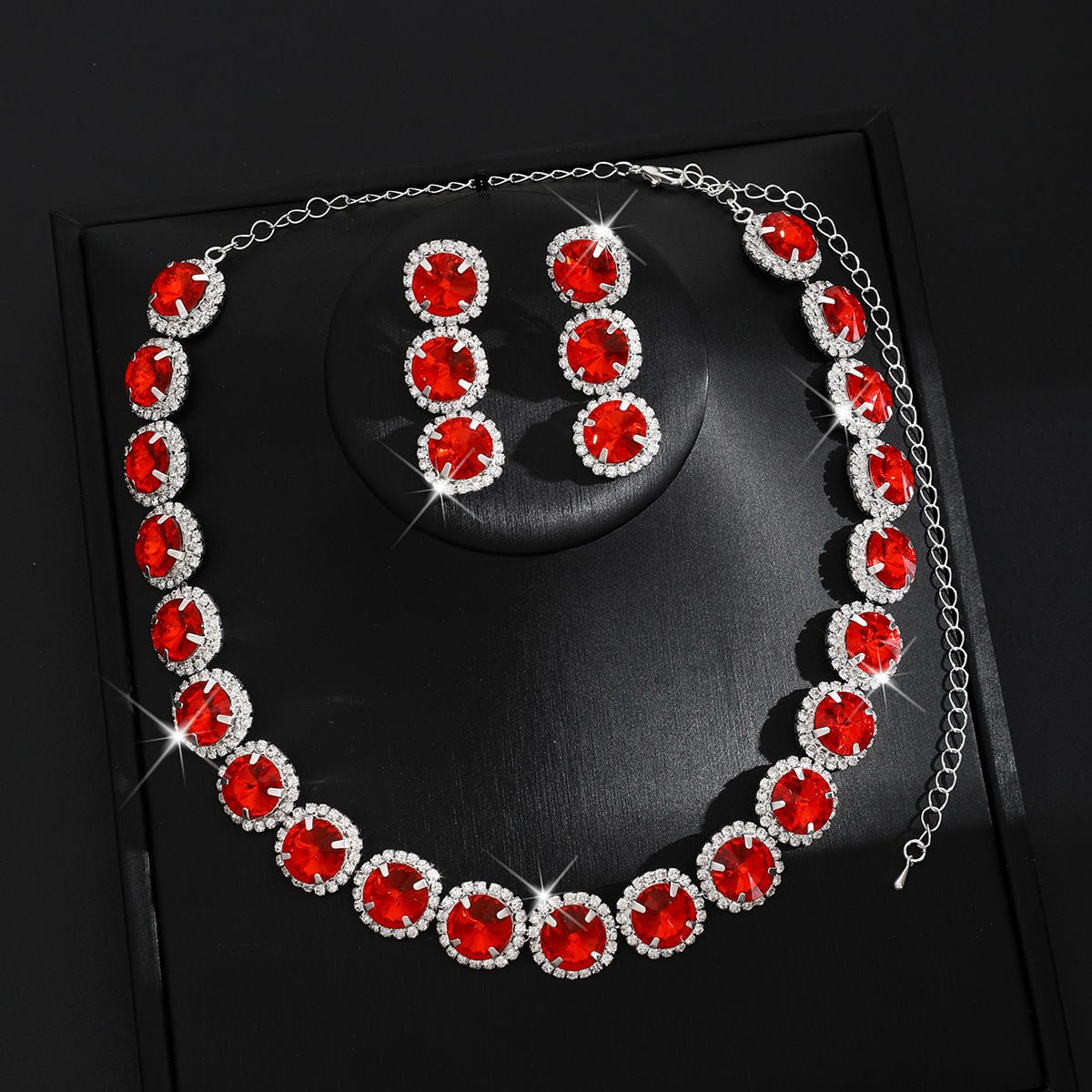 Cross-Border Hot-Selling Full Round Diamond Necklace Set Bridal Jewelry European And American Style Banquet Fashion Jewelry Set High-End