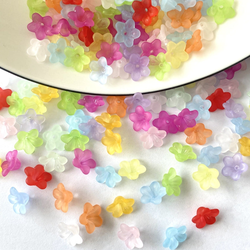 Matte Acrylic 5-Petal Blossom Beads, Translucent Center-Drilled Spacers For DIY Vintage Hair Sticks, Dangle Earrings & Pendant Crafts.