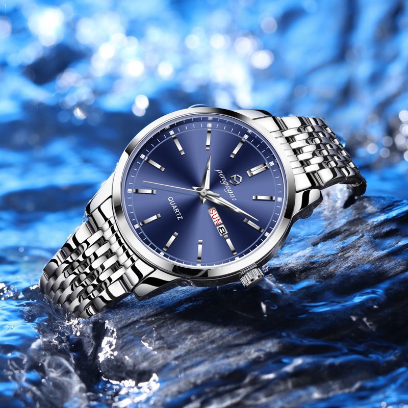Vera Lux men's silver quartz wristwatch with a steel band and colored dial