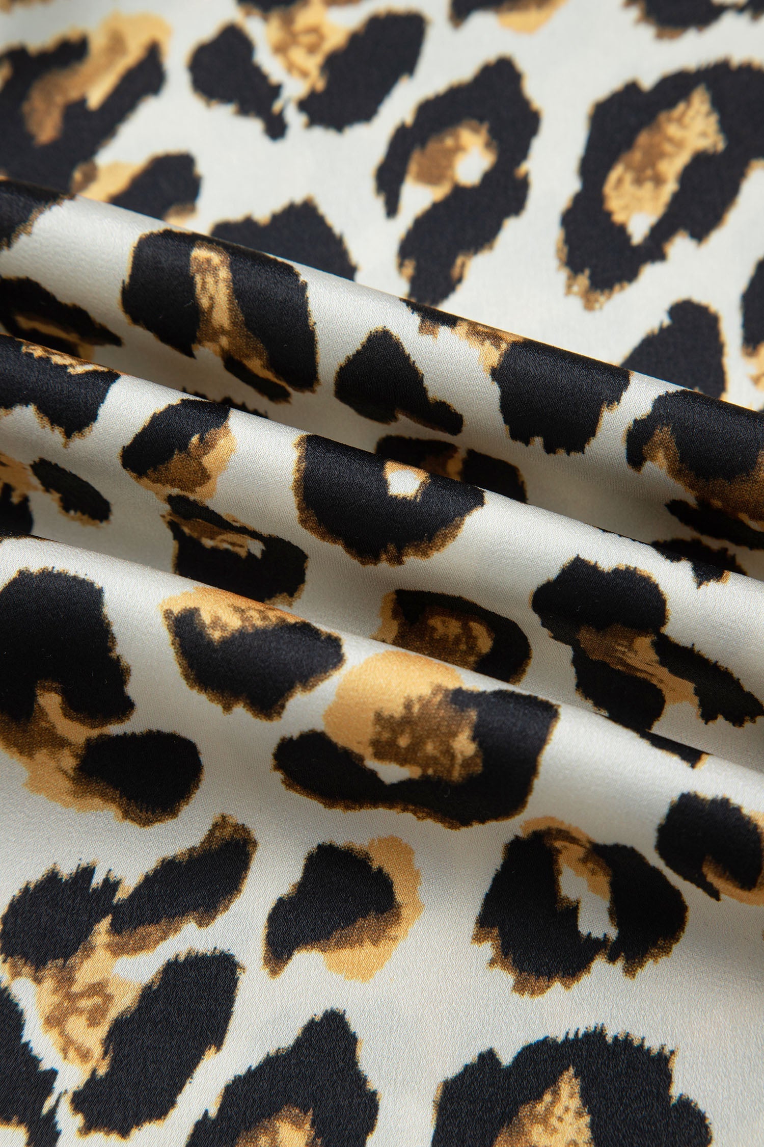 Leopard Ruffle Trim 3/4 Sleeve Loose Shirt