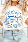 White Game Day Doodle Printed Graphic T-Shirt