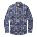 Long sleeve button-down shirt with an irregular blue gradient pattern.
