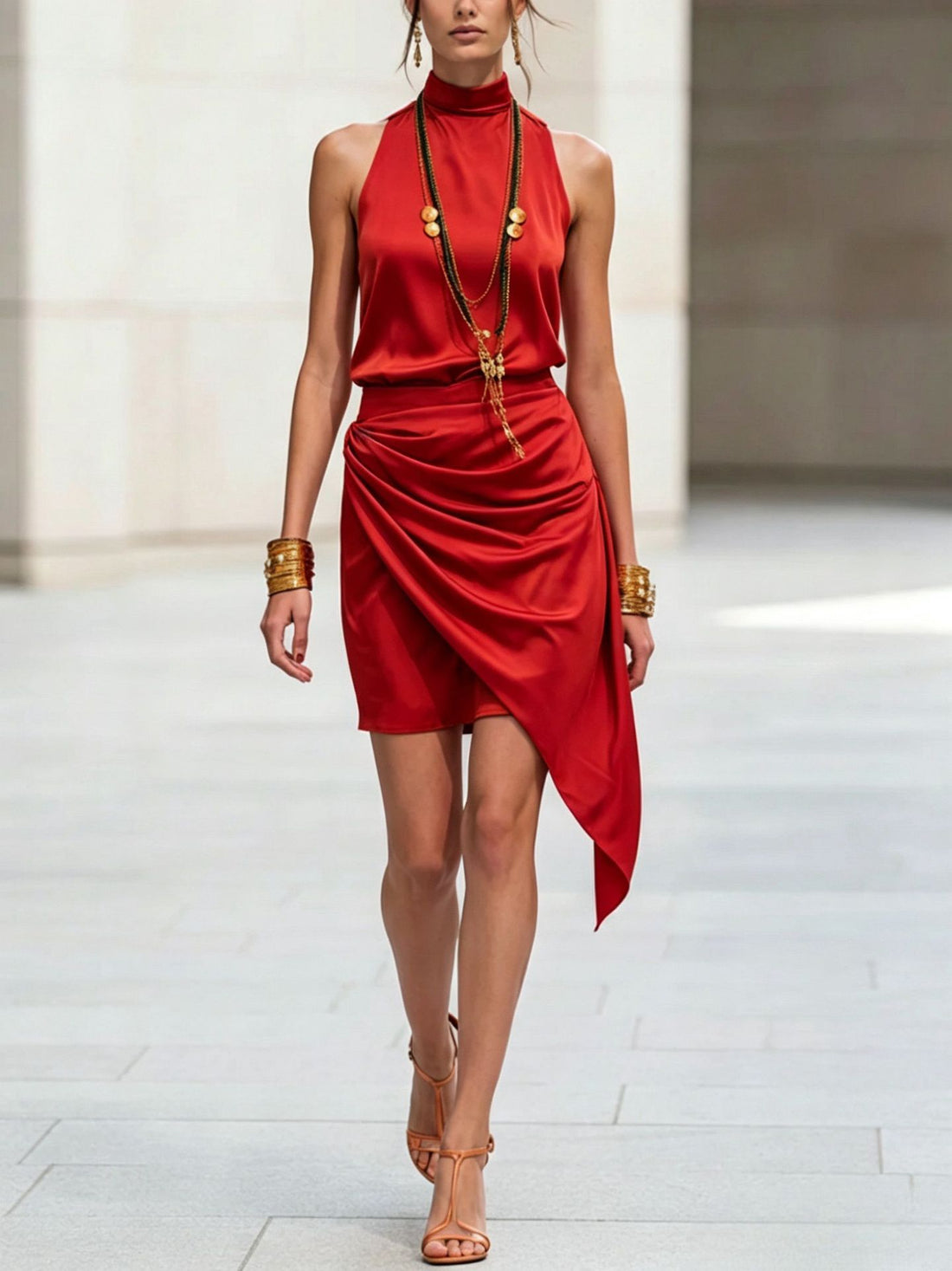 Women's Asymmetrical Hem Mini Skirt in Black or Burnt Orange - Image 9