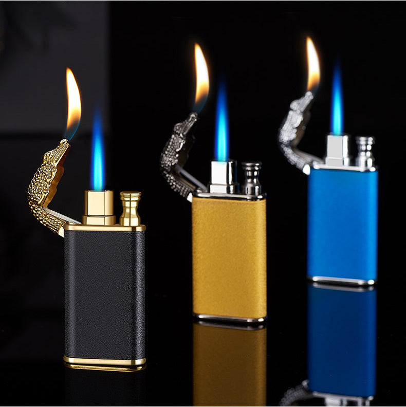 Windproof Double Flame Metal Lighter with Blue Jet Torch