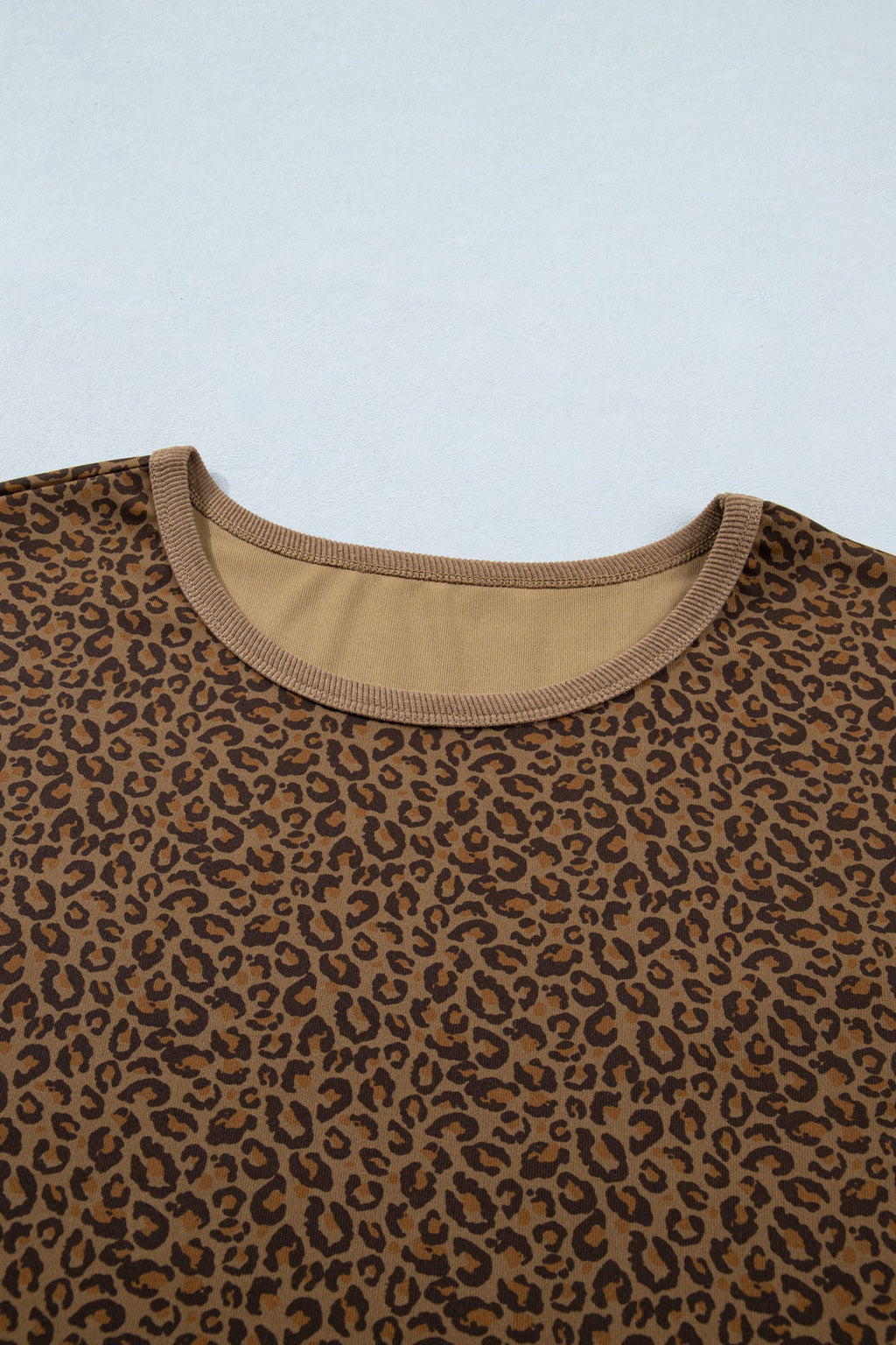 Leopard Print Short Sleeve Tee with Ribbed Trim in Brown Black