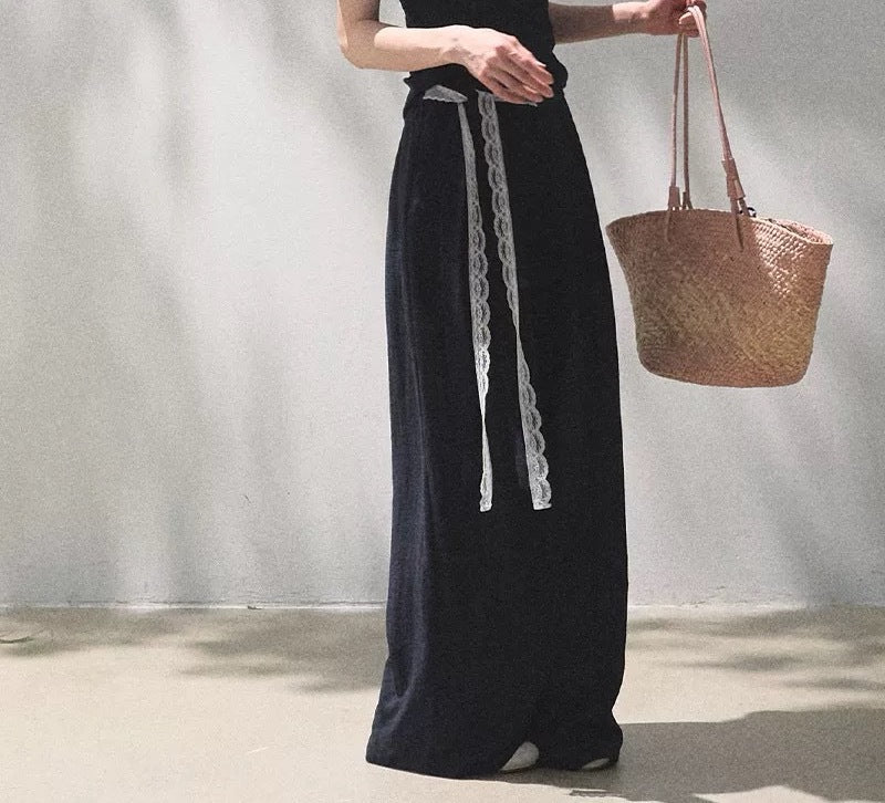 Off-Shoulder Linen Blend Two-Piece Set with Lace Trim - Image 6