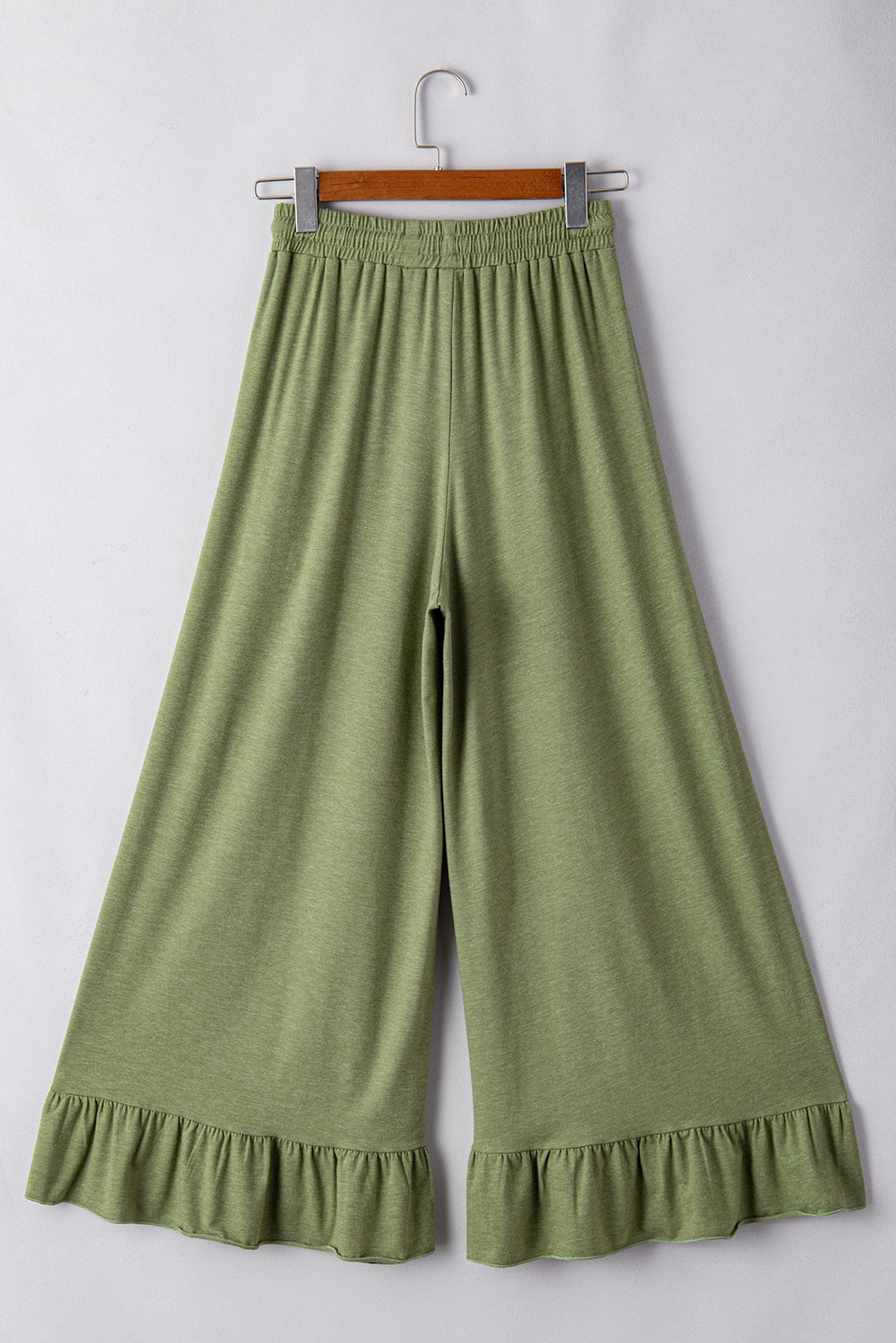 Women’s Wide Leg Knit Pants with Ruffle Hem - Relaxed Bohemian Style