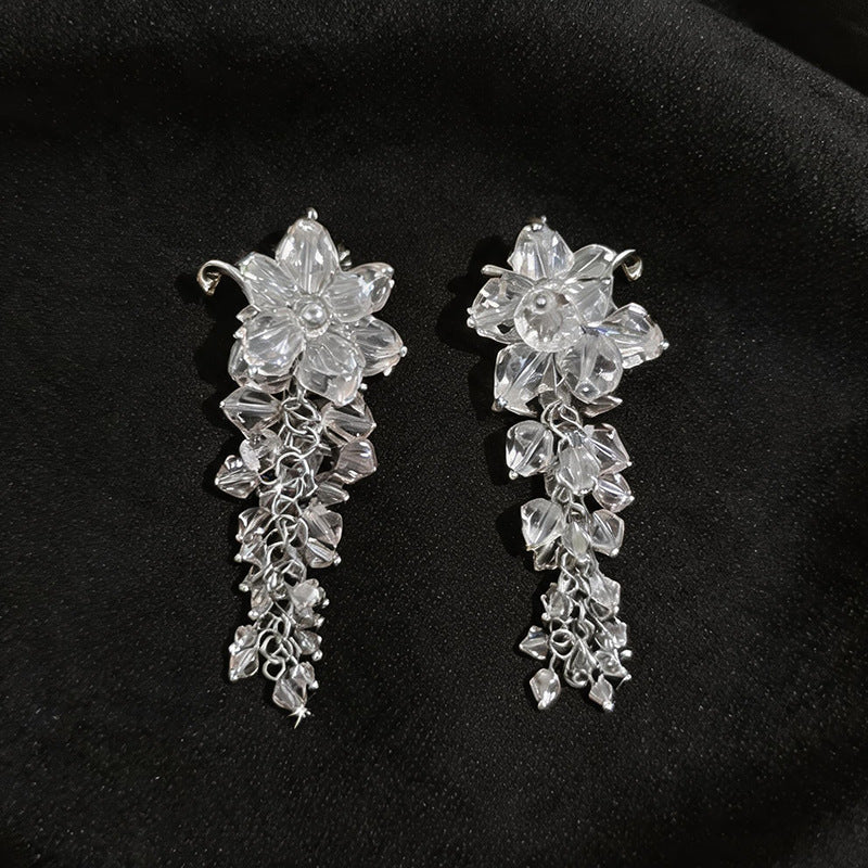 Women Iris Crystal Beaded Tassel Dangle Earrings,Niche Unique Heavy Craft Versatile Fashion Statement Jewelry For Daily Occasion