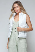 White Quilted Zip Up Hooded Vest for Women