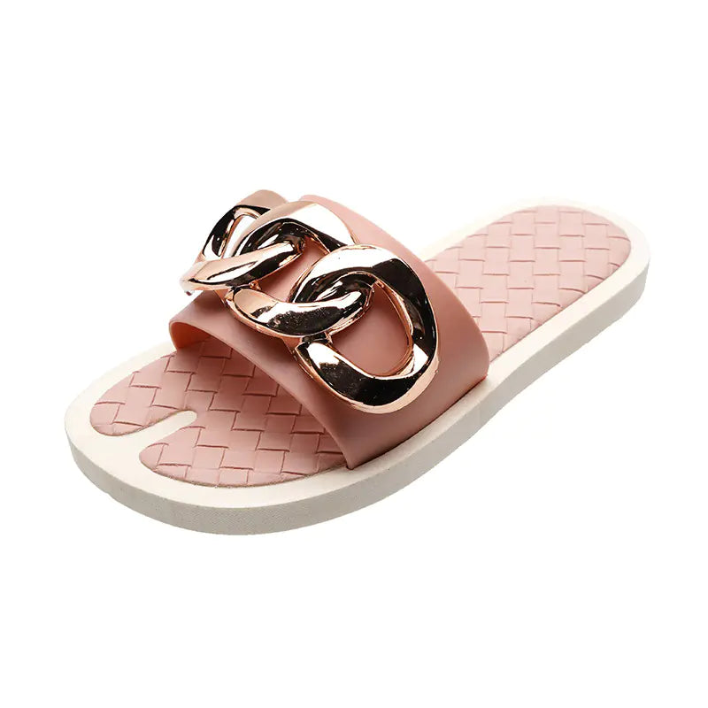 Women's Fashion Chain Detail Slide Sandals Beach Slippers - Image 14