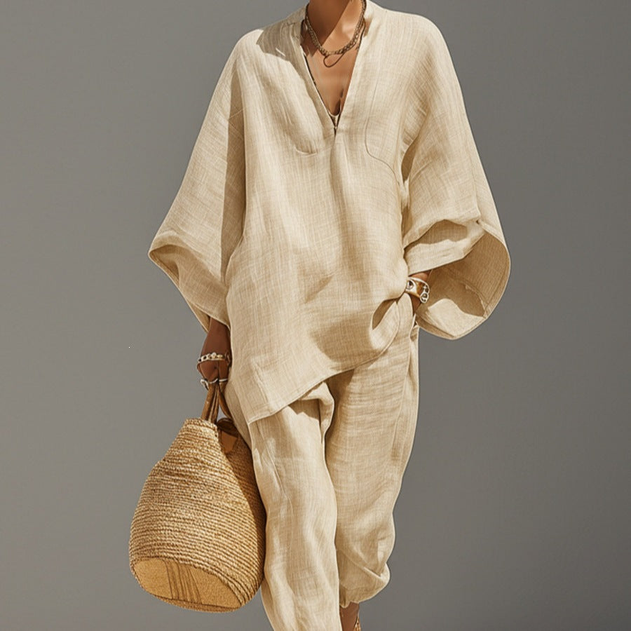 Women's Relaxed Linen-Look Shirt and Cropped Trouser Set - Image 7