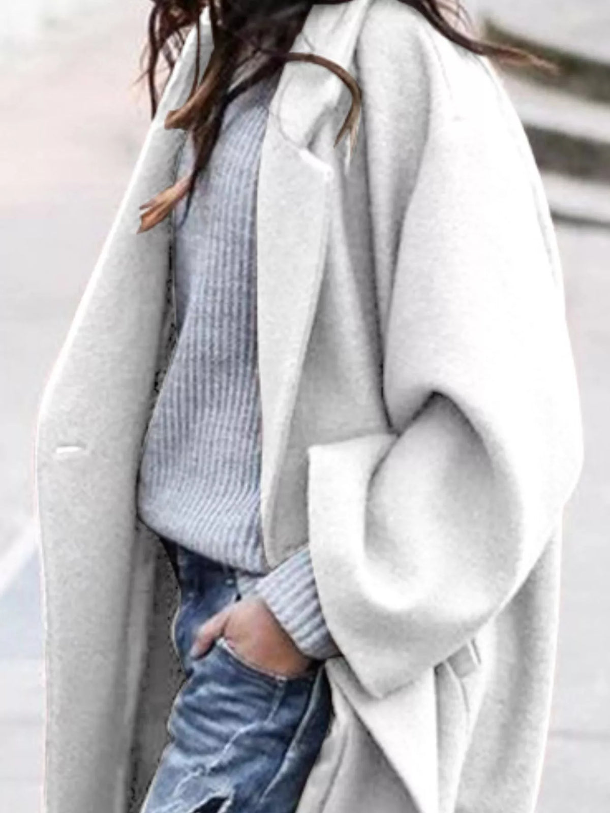 Full Size Wool Blend Longline Overcoat Plus Size