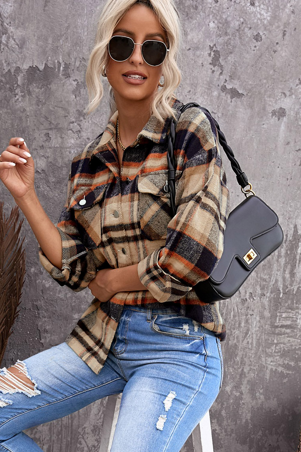 Brown Plaid Flannel Shacket | Button-Up Long Sleeve