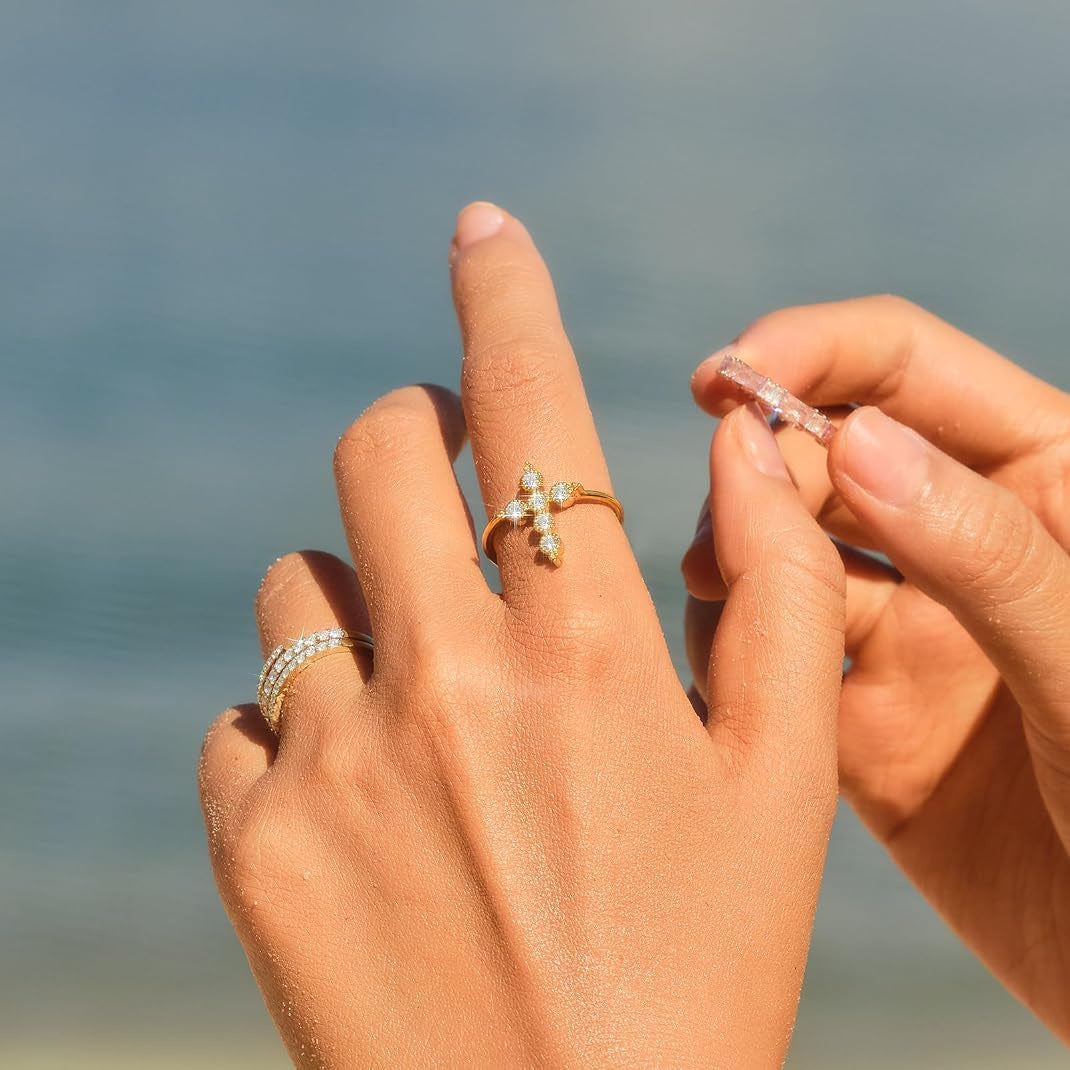 S925 Sterling Silver Zircon Cross Ring For Women