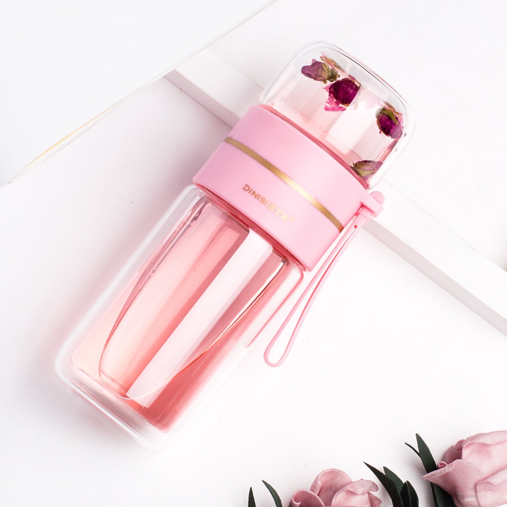 Double Wall Glass Tea Infuser Bottle with Leakproof Filter