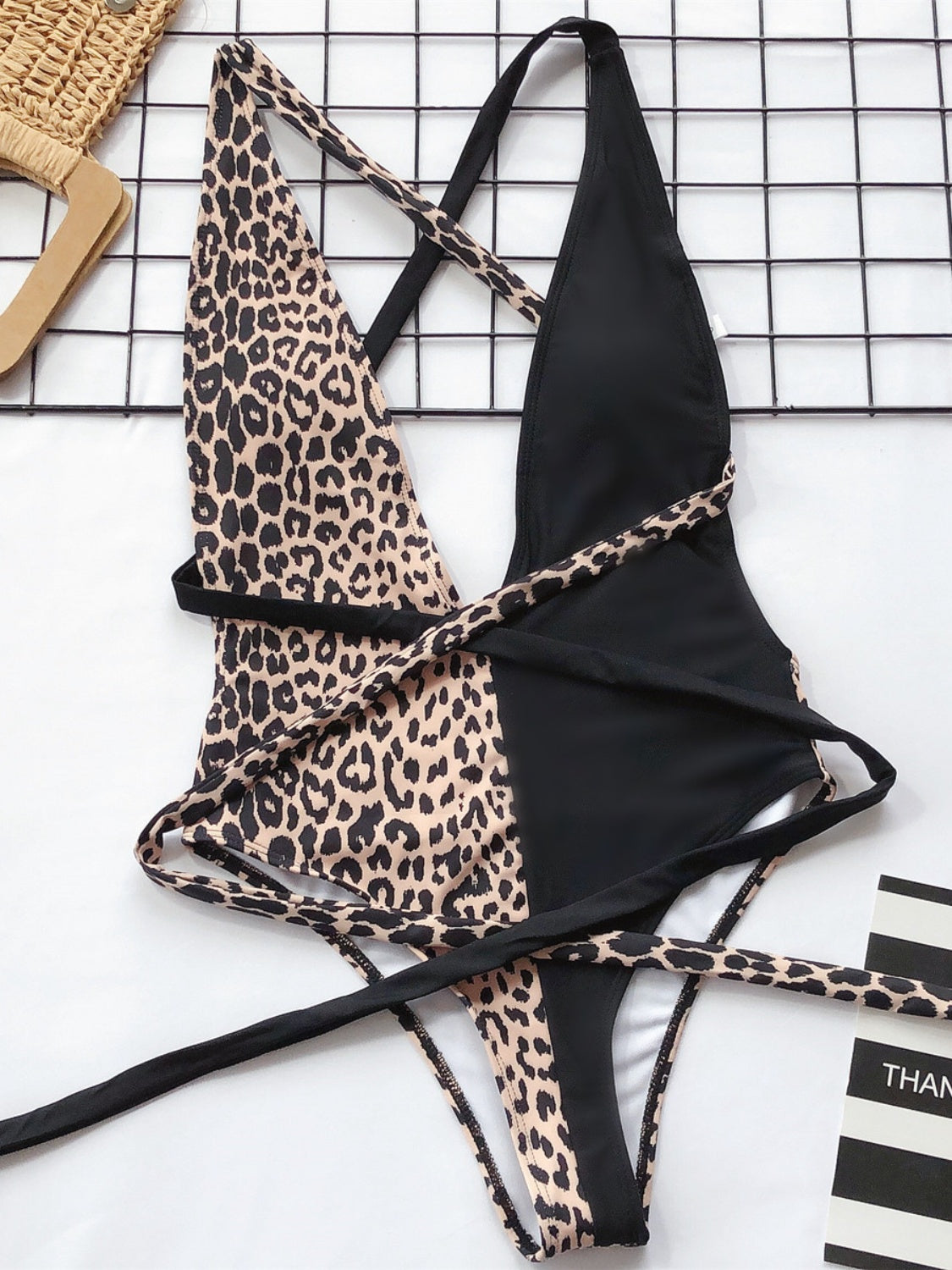 Tied Leopard Plunge One-Piece Swimsuit | Removable Padding