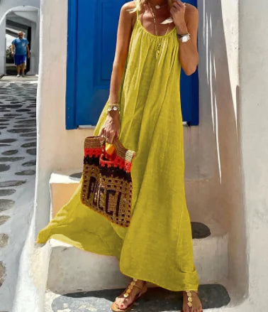 Women's Casual Cotton and Linen Blend Maxi Halter Dress - Image 3