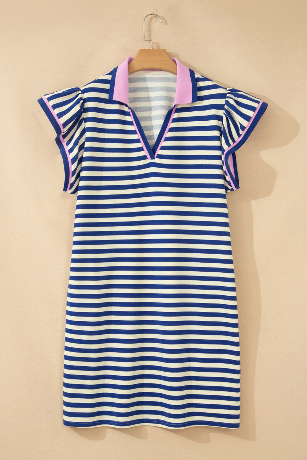 Stripe Colorblock V-Neck Short Sleeve Mini Shift Dress
