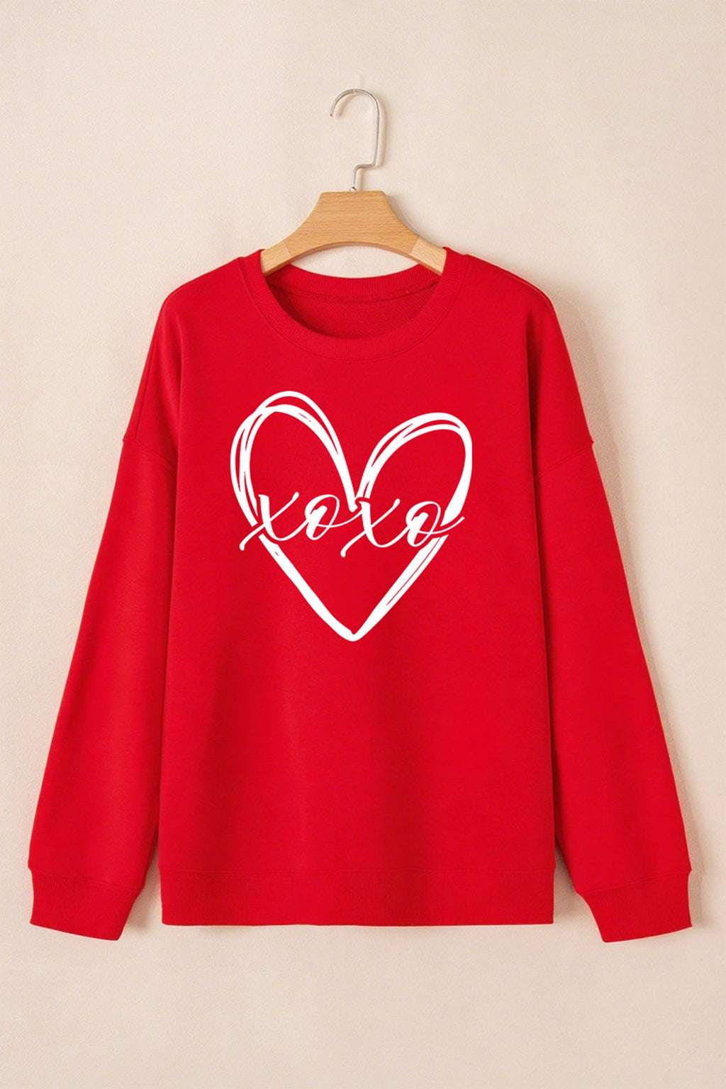 Red XOXO Valentines Heart Sketch Graphic Pullover Sweatshirt