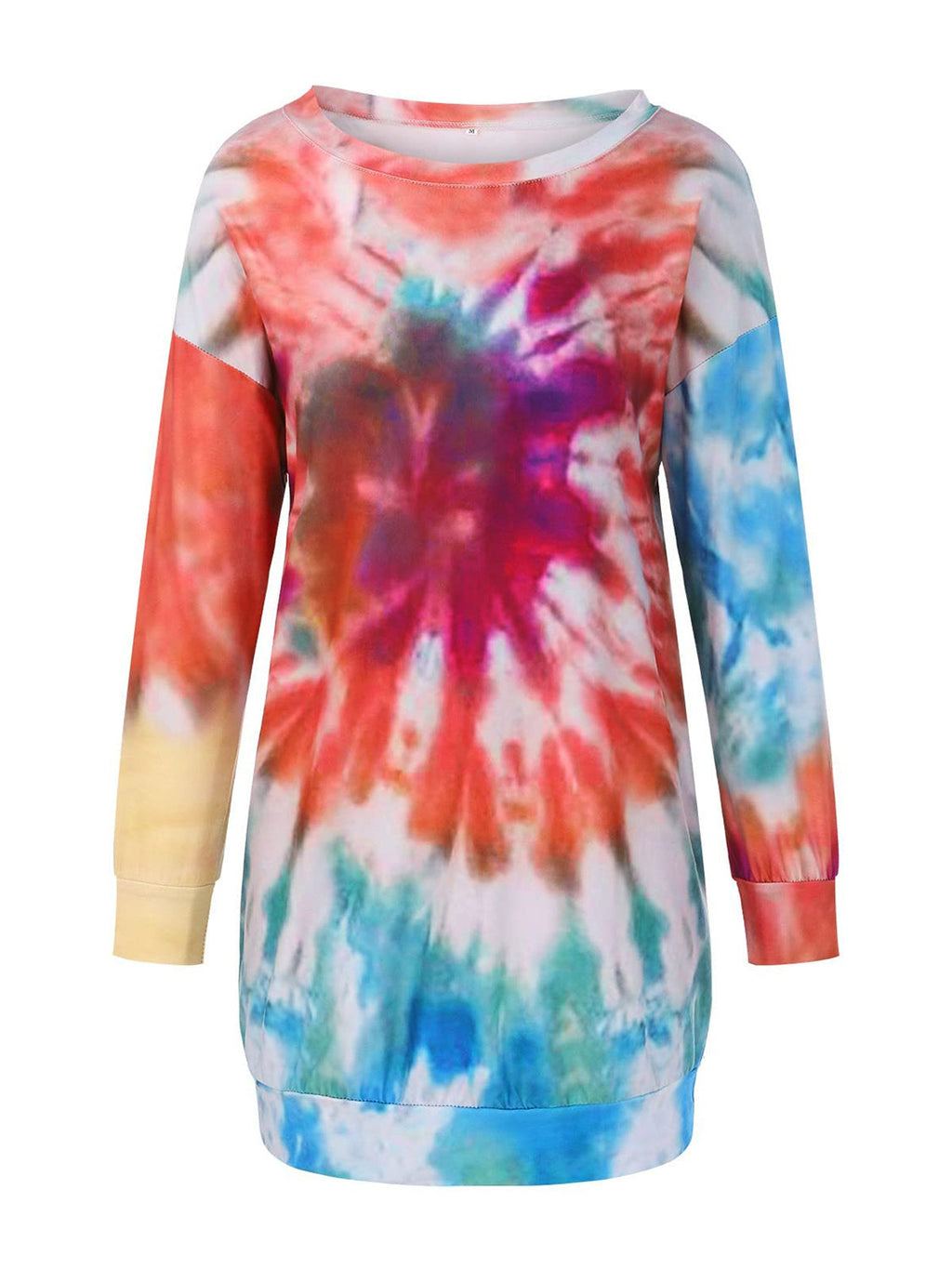 Tie-Dye Round Neck Long Sleeve Casual Mini Dress