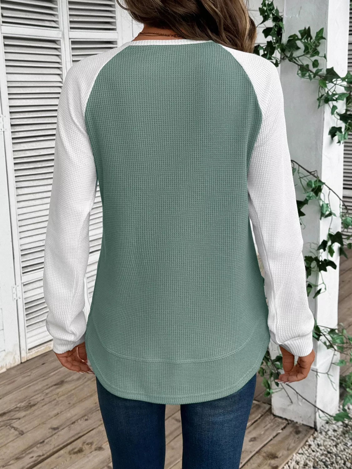 Waffle Knit Raglan Sleeve T-Shirt | Relaxed Fit Crew Neck