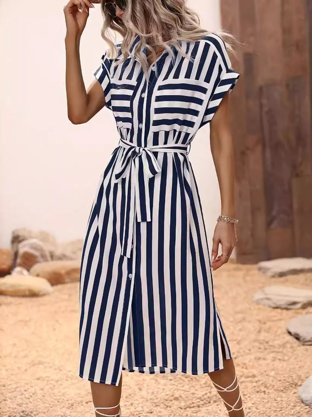 Striped Button Front Shirt Dress