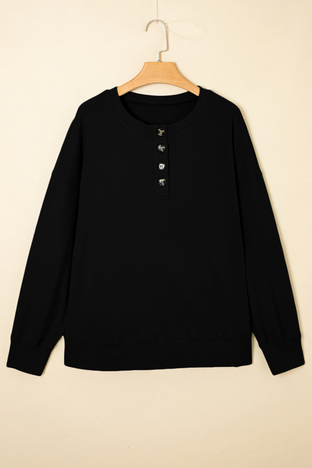 Plus Size Solid Buttoned Henley Sweatshirt