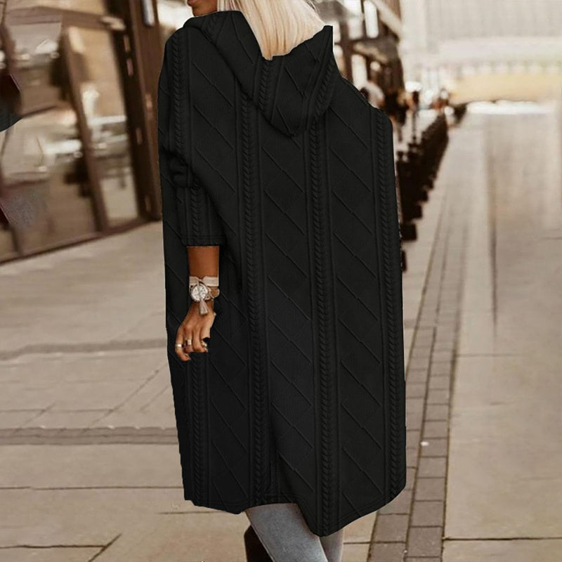 Women's Textured Hooded Longline Open Front Knit Cardigan Jacket - Image 4
