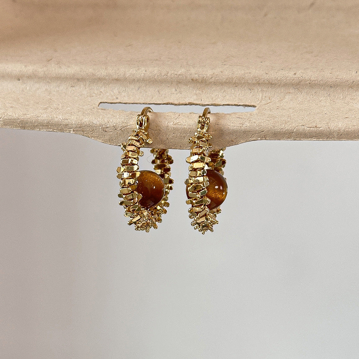 Copper-plated Real-gold Tiny Silver Cat-eye Stone Hoop Earrings Ear Rings And Ear Accessories