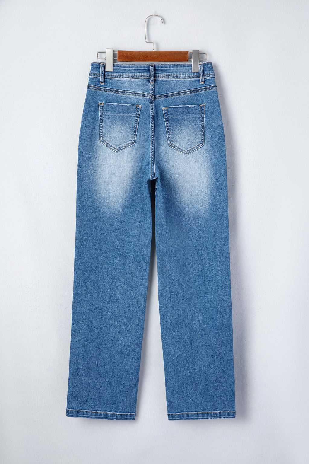 Acid Wash Denim Straight Leg Jeans in Blue