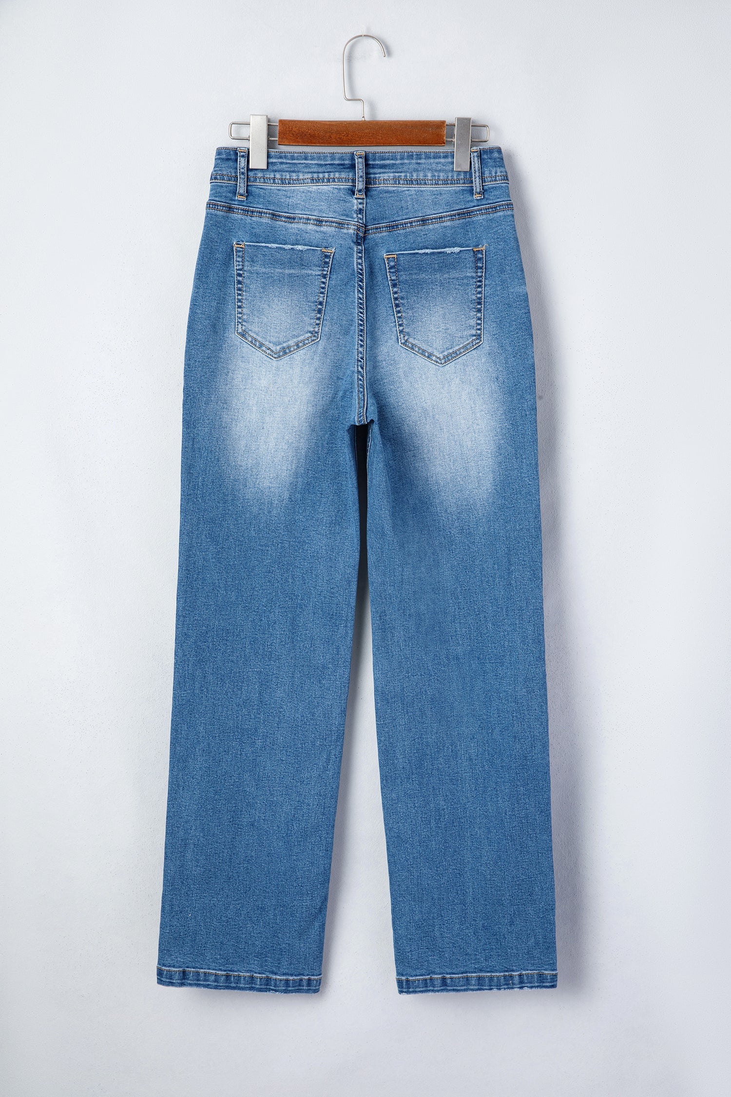 Acid Wash Denim Straight Leg Jeans in Blue