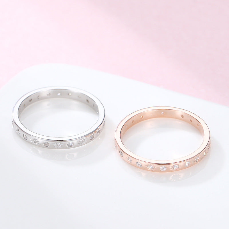 Hollow Dot Zircon Sterling Silver Ring