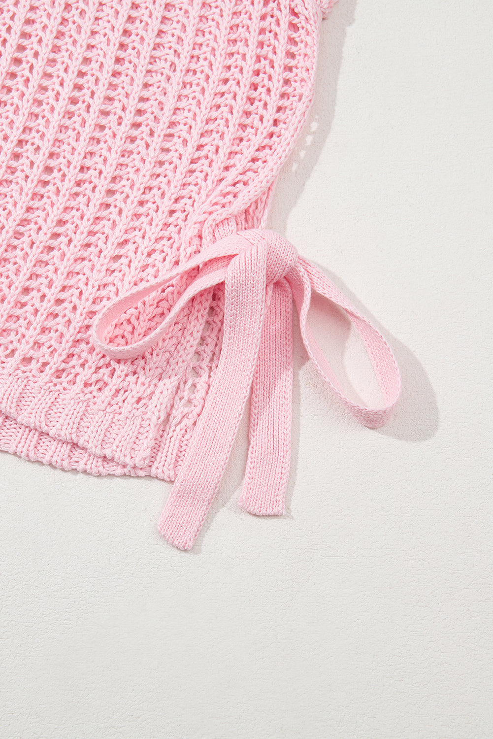 Yellow Hollow-out Crochet Short Sleeve Sweater with Side Ties