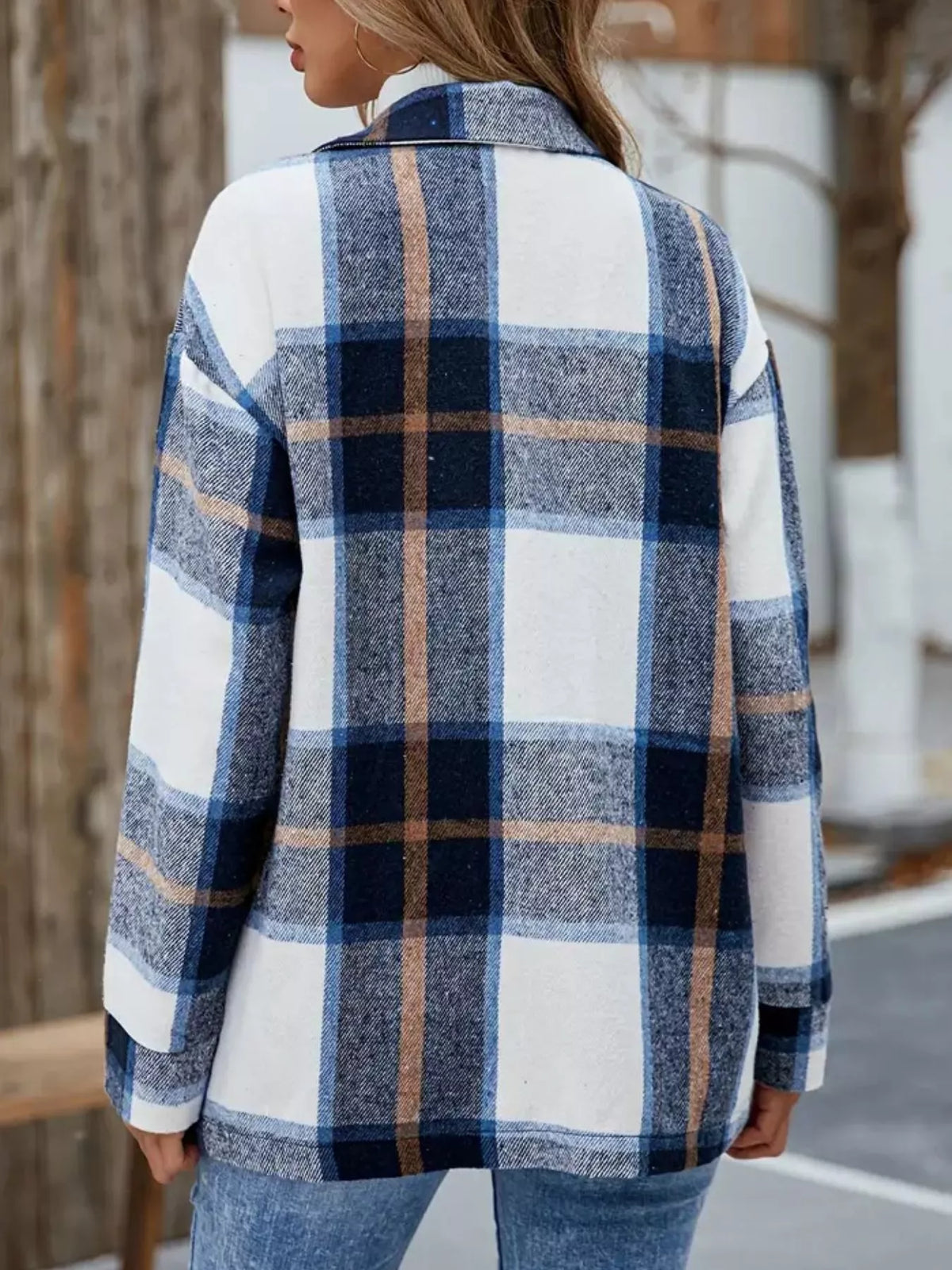 Plaid Button-Up Long Sleeve Shacket
