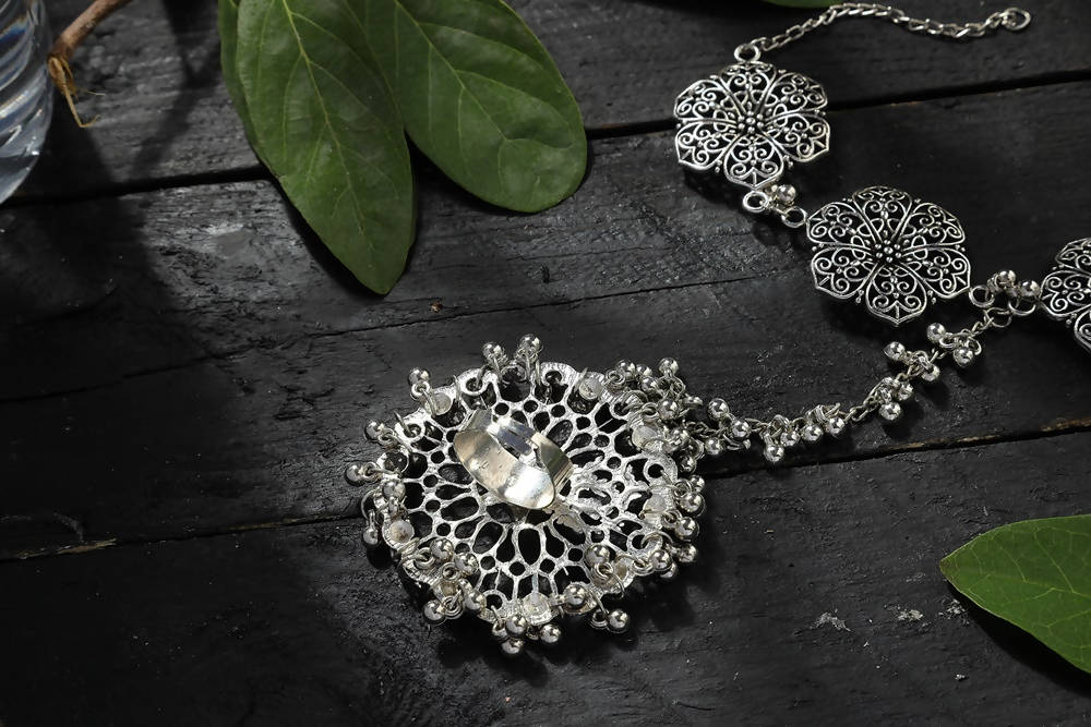 Silver-Plated Floral Oxidised Bracelet for Women