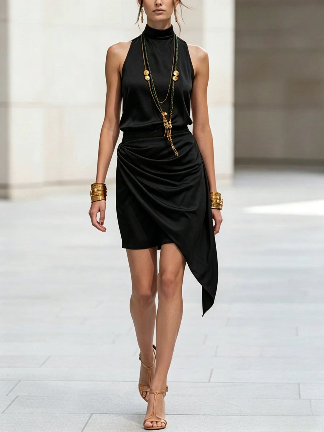 Women's Asymmetrical Hem Mini Skirt in Black or Burnt Orange - Image 6