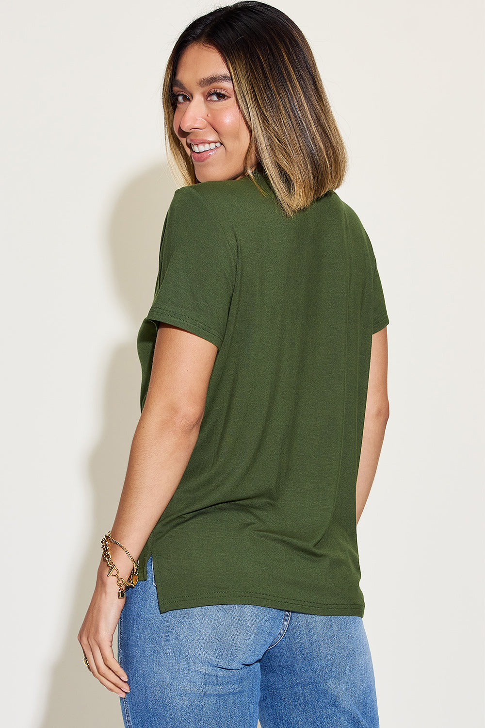 Women's Soft Black V-Neck T-Shirt with Modern Hi-Lo Hem - Image 22