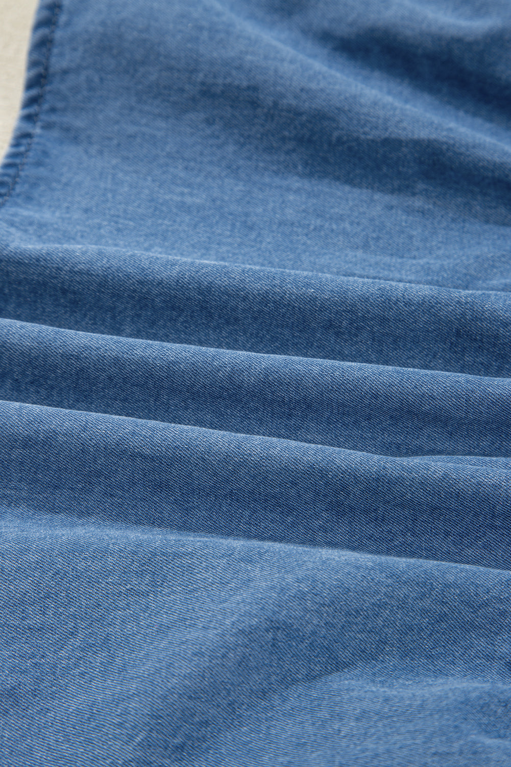 Denim Lapel Neck Balloon Sleeve Peplum Top