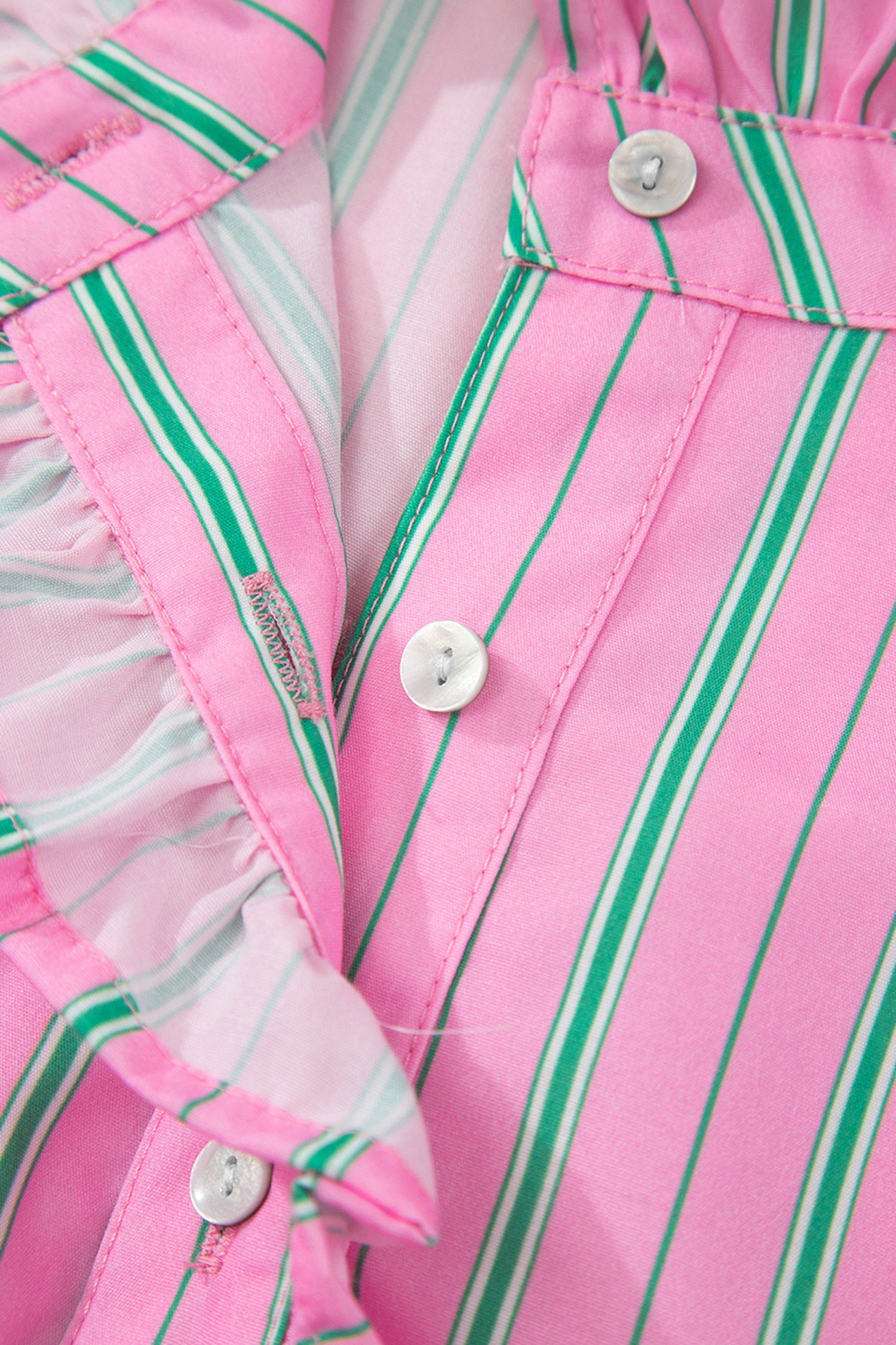 Tiffany Short Puff Sleeve Ruffled Blouse Striped Top
