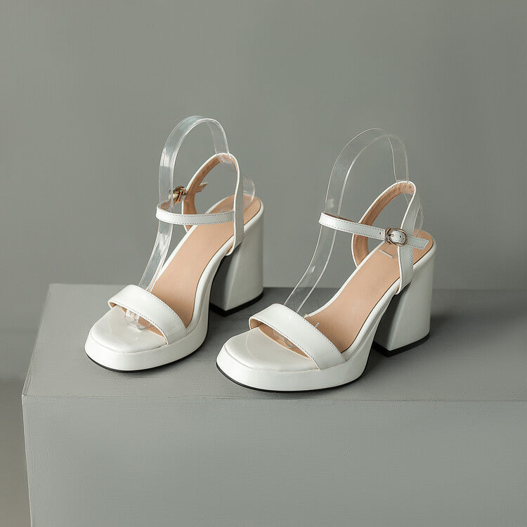 Women's Round Toe Platform Sandals with Buckle Strap Chunky Heel - Image 7