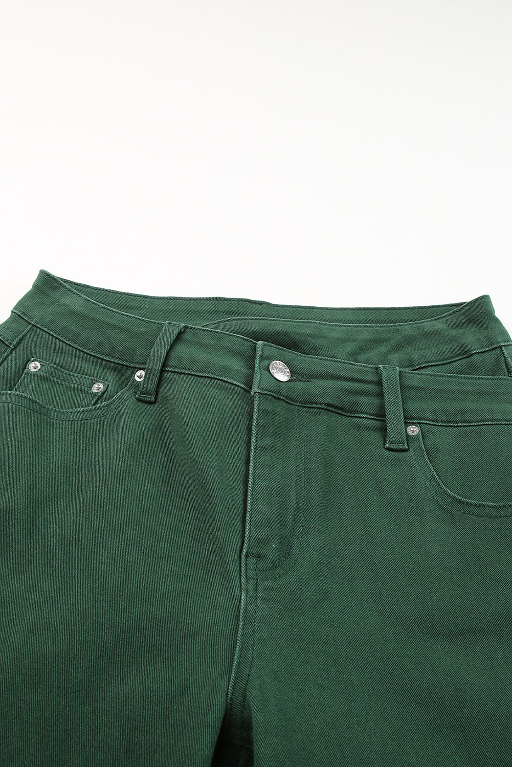 Dark Green Crossed Waist Raw Hem Denim Jeans for Women