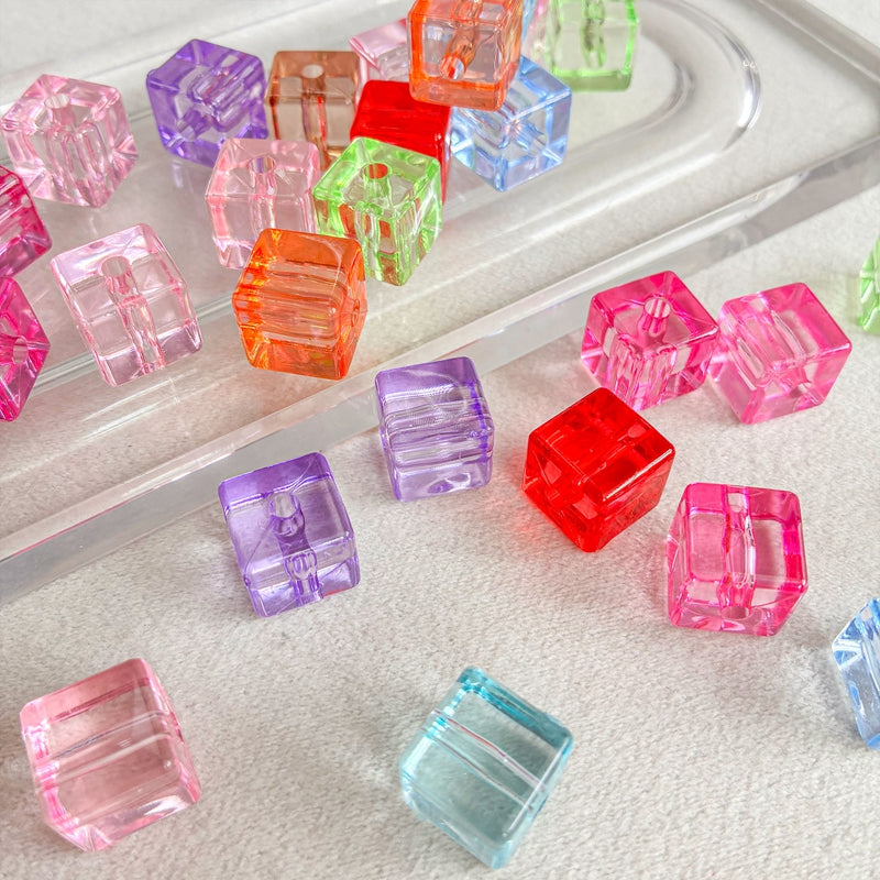 Flat Clear Acrylic Cube Beads, Framed Jelly Square Charms With Vertical Hole For DIY Jewelry Making, Bracelets, Necklaces & Keychains, Mixed Candy Colors